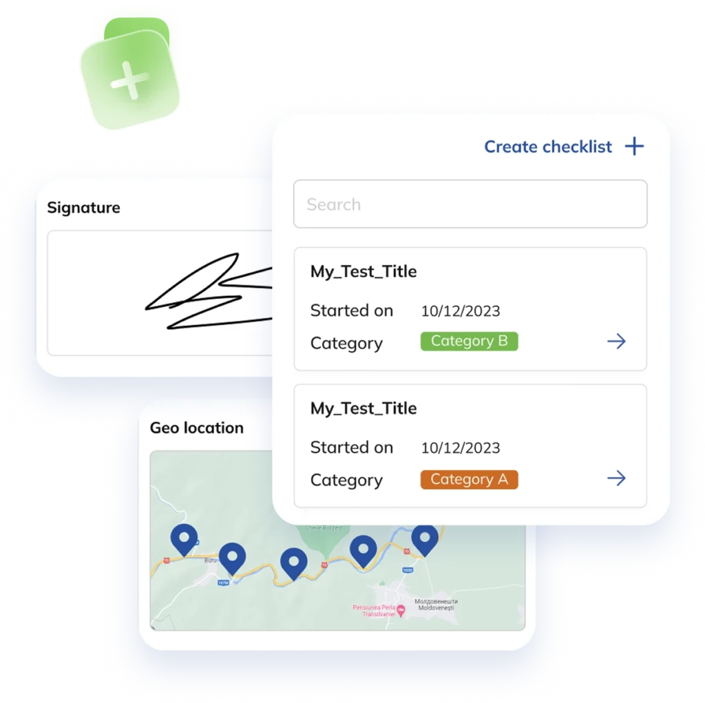 Self SHEQer checklist module with cross-platform access, auditor signatures, and geo-location tagging for safety process automation