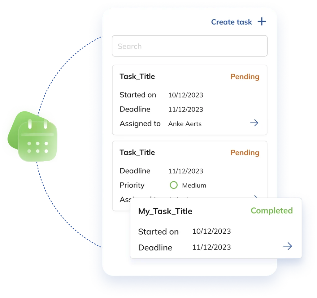 Task overview in Self SHEQer app showing assigned responsibilities, priorities, deadlines, and real-time task status for enhanced accountability
